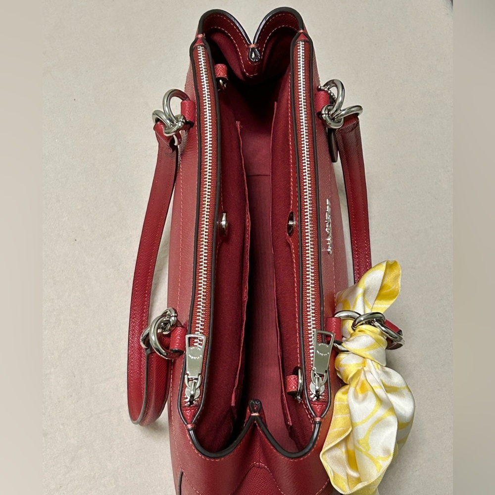 COACH Brooke Crossgrain Leather Carryall Satchel in Dark Red w/Silk Coach Twilly - Picture 8 of 13